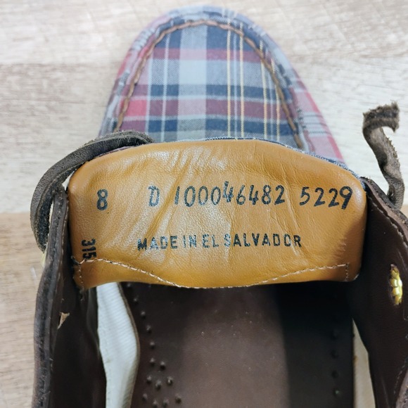 Brooks Brothers Mens Size 8 D Boat Shoes Blue Red Plaid Brown Leather‎ Loafers - Picture 11 of 12